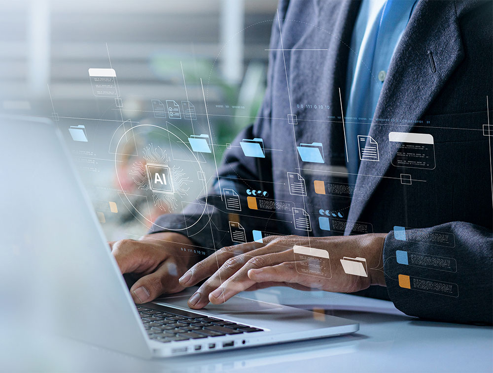 person on laptop using ai for software testing